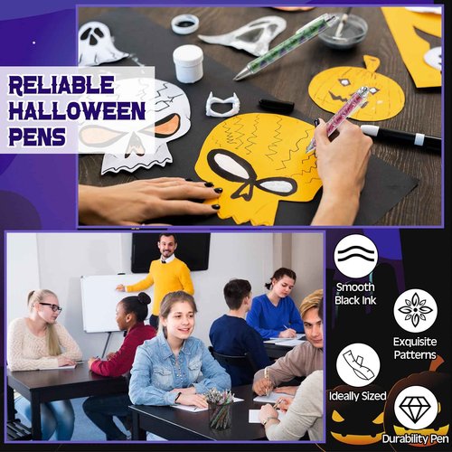 Resurhang 150 Pcs Halloween Pens Bulk Ghost Holiday Novelty Pens 0.5 mm Retractable Black Ink Decorative for Office School Party Favor Supplies Women Gift