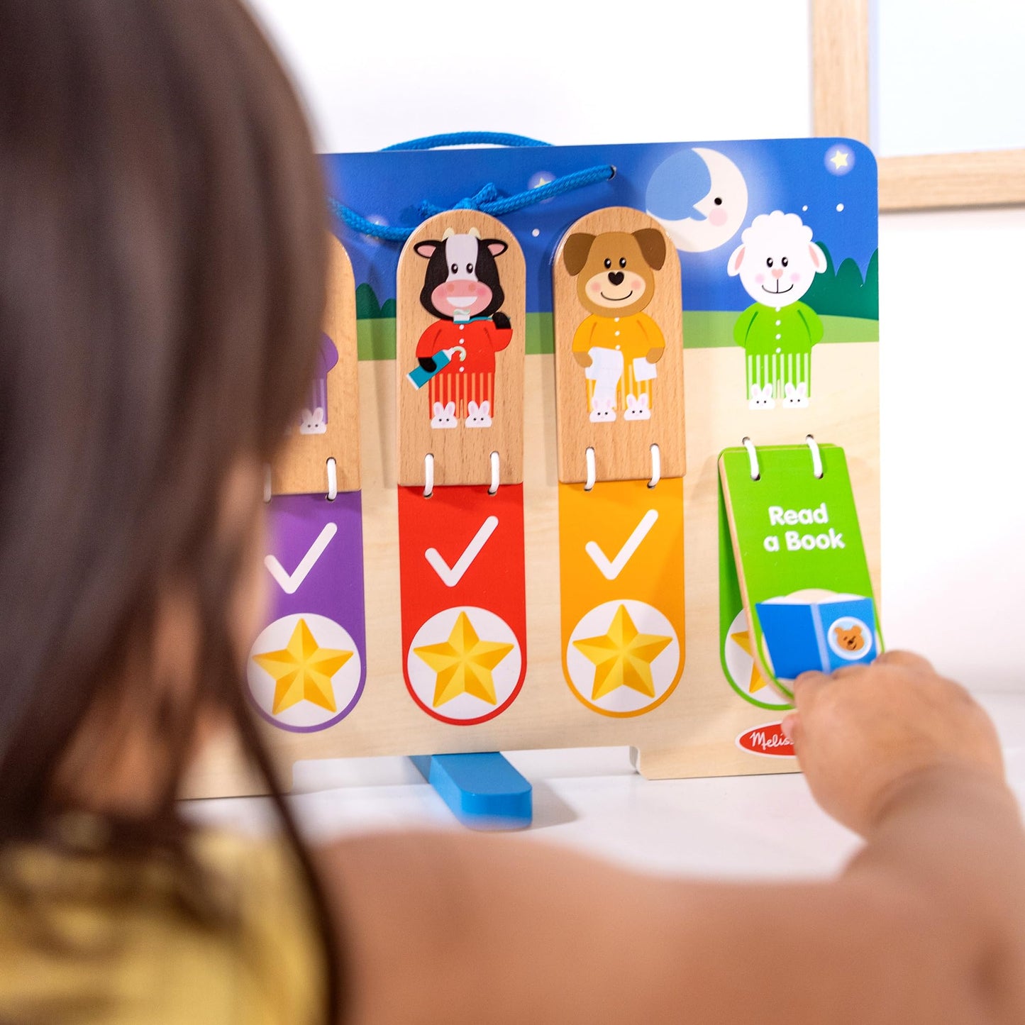 Melissa & Doug My Daily Routines Chart, Wooden Daytime and Nighttime Habit Tracker with Multi-Lingual Stickers, Hands-On, Screen-Free Preschool Toys for Girls & Boys Ages 3+ - FSC Certified