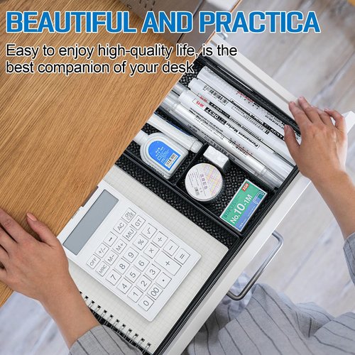 Stranthother Mesh Metal Desk Drawer Organizer Tray for Office and Home 12.3"x8.3"x1.7" Desk Organizer Storage Basket Drawer Organizer for Home,Office,School Supplies Black