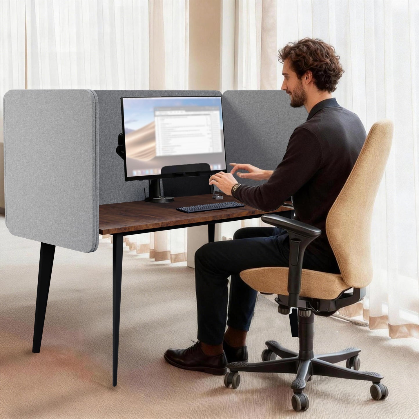 KERRAM Desk Privacy Panel 24 x 24 Inch, Sound Absorbing & Proof Desk Divider for Office, Clamp-on/Screw-on Acoustic Desk Back Panel Partition, Gray