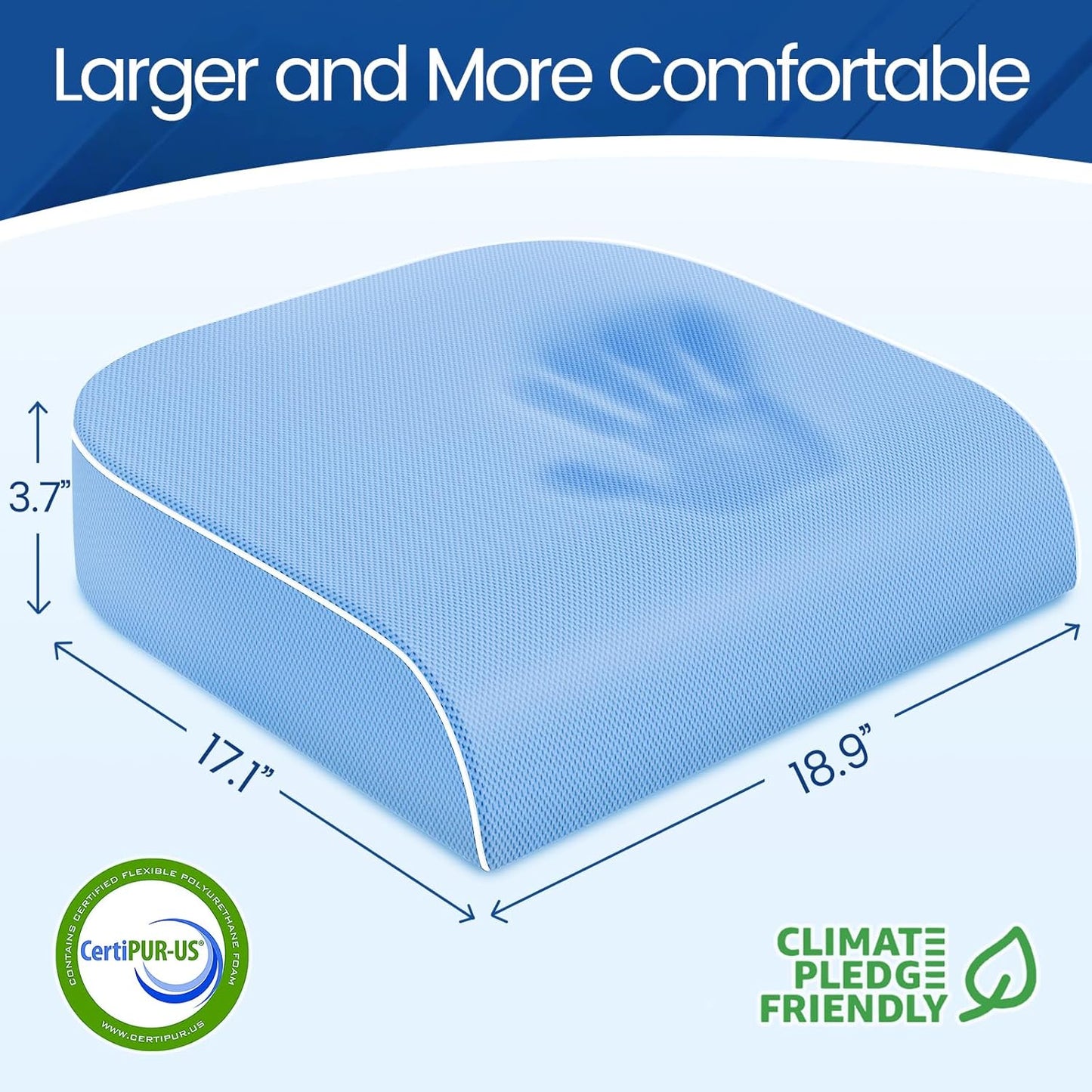 SweetSlubr Memory Foam Seat Cushion - Tailbone Pain Relief & Non-Slip Cover | Light Blue, 2X-Large