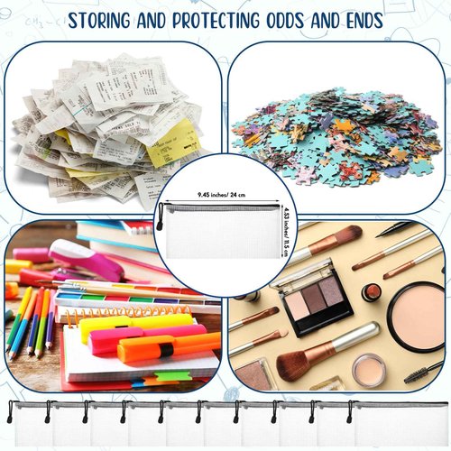 Zhehao 300 Pcs A6 Mesh Zipper Pouch Bulk Multipurpose A6 Pouches with Zipper Waterproof Pouches Small Plastic Bags for School Office Organization 9.45" x 4.53"(Black and White)