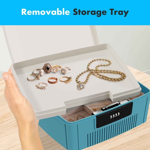 SereneLife Lockable Storage Container Bin, 1.6 Gallon Capacity Heavy Duty Storage Box with Combination Lock, Blue