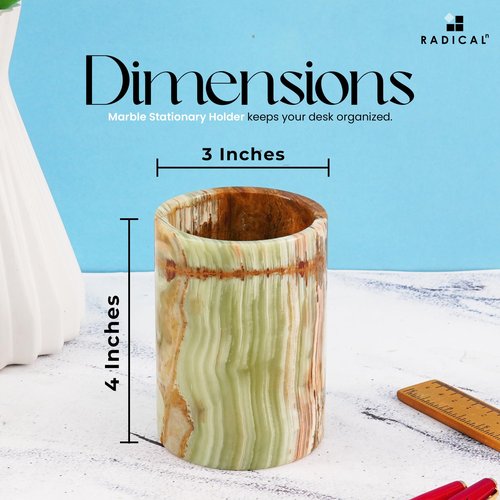 Radicaln Marble Stationary HolderGreen Onyx 4" Handmade Pen Holder for Desk, Ideal for Desk Organizer, Workspace Accessories & School Stationary