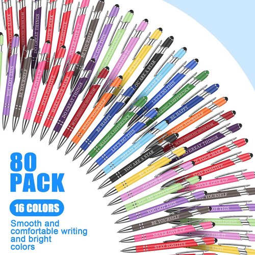 Sherr 80 Pcs Motivational Inspirational Quotes Ballpoint Pens with Stylus Tip 5.6 Inch Funny Ink Pen Bulk Inspirational Gifts for nurse Women Office Supplies Black Ink(Assorted,Encouraging)