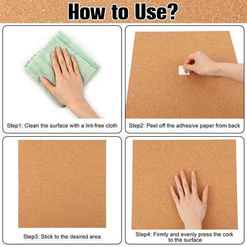 16 Pieces Cork Board Tiles 12 x 12 Square Bulletin 1/4" Thick Cork Board with 80 Self Adhesive Squares Included for Office, School and Home