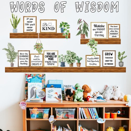Arosche Classroom Decor Bulletin Board Decorations Set Words of Wisdom Potted Plant Greenery Cutouts Motivational Welcome Back to School Bulletin Board Border for Classroom Chalkboard Wall Door