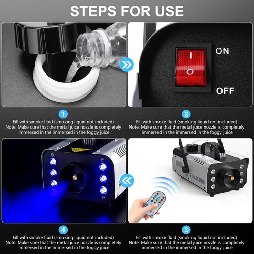 1200W Fog Machine with RGB 6LEDs Lighting Smoke Haze Generator Stage Effect Equipment for Play Theater Professional Stage Home Entertainment Halloween Party DJ Nightclub Wedding