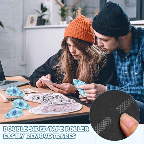 AmazingSpark 50 Pack Double Sided Tape Bulk, Glue Tape Roller 0.3 Inch × 26.25 ft Adhesive Dot Roller Applicators for Journaling Scrapbook Supplies Crafts Gift Wrapping(Bule)