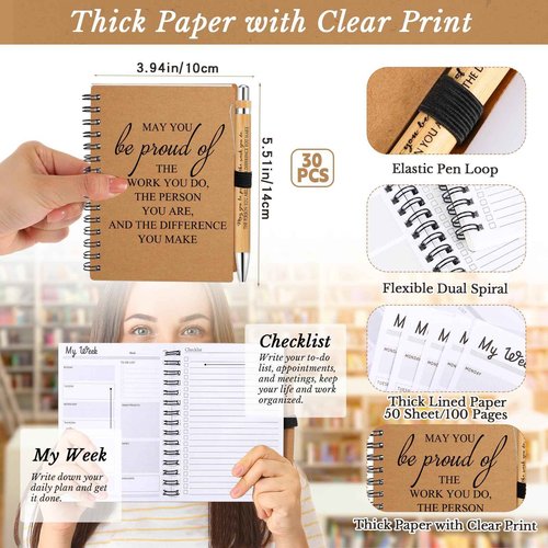 60 Pcs Employee Appreciation Notebooks Gifts 2025 Planner Journal with Motivational Pens Customer Service Week 2025 Thank You Gifts Bulk for Teacher Team Coworker Volunteer