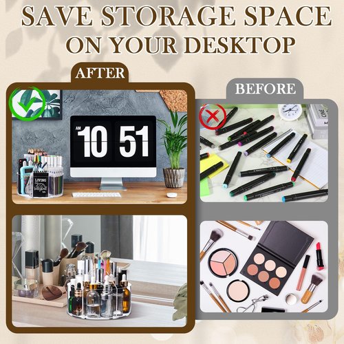Sunnychicc 2 Pack Acrylic Pen Holder for Desk 360-Degree Rotating Pencil Holder Rotating Desk Organizer Acrylic Office Organizer with 6 Compartments Crayon Marker Pen Holder for Desk