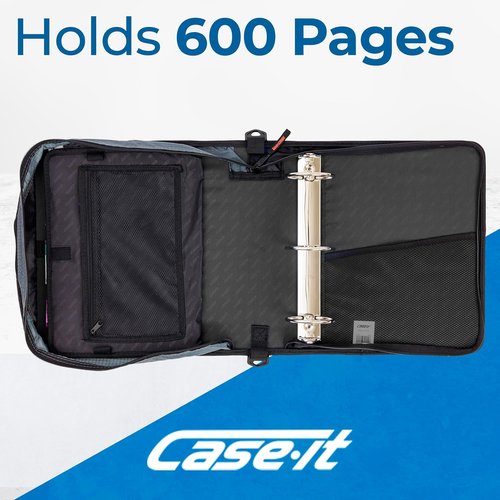 Case-it Mighty Zip Tab School Zipper Binder - 3-Inch O-Rings, 600-Sheet Capacity, 5-Subject Organizer | Jet Black