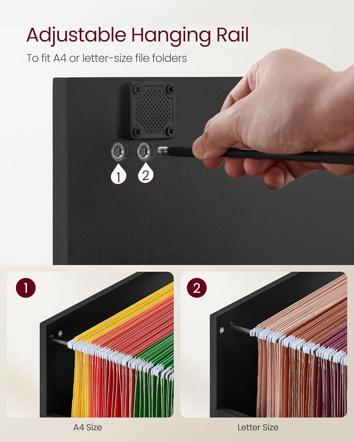 VASAGLE 3-Drawer Vertical File Cabinet - Lockable Storage for Home Office | Adjustable for A4 & Letter Size Files - Ink Black