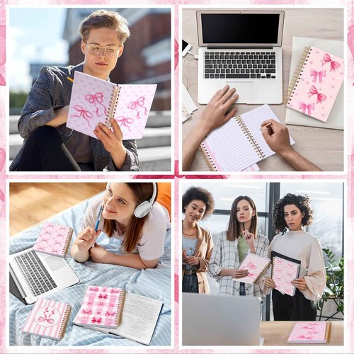 10 Pcs Christmas Gifts Coquette Pink Bow Notebook Bulk 8.3 x 5.5 Inch Spiral Aesthetic Preppy Notebook, 80 Pages, Cute Notepad Journal for Women Office Supplies Coquette Birthday Gifts Party Favors