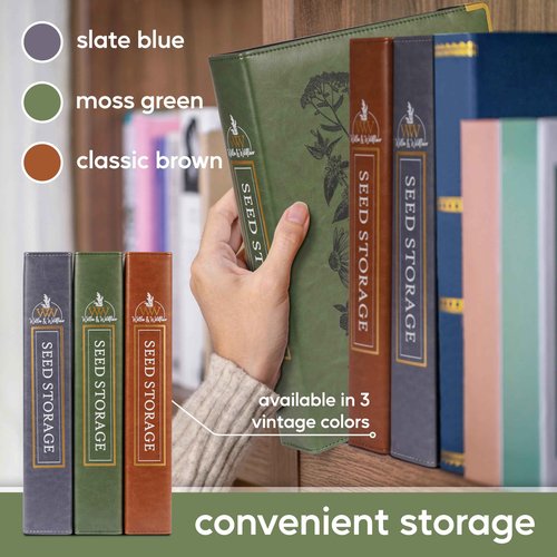 Create-ables Willow and Wildflower Garden Seed Organizer Binder, Seed Storage Organizer, Garden Binder Book for Packet Storage Catalog Can Store 120 Packets with Dibber and Widger (Moss Green)