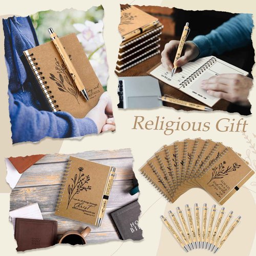 100 Pcs Christmas Bible Verse Spiral Notebook with Bamboo Thanksgiving Christian Pen Aesthetic Religious Notepad Journal Thank You Christian Gift Bulk for Pastor Sunday School Teacher (Special Style)