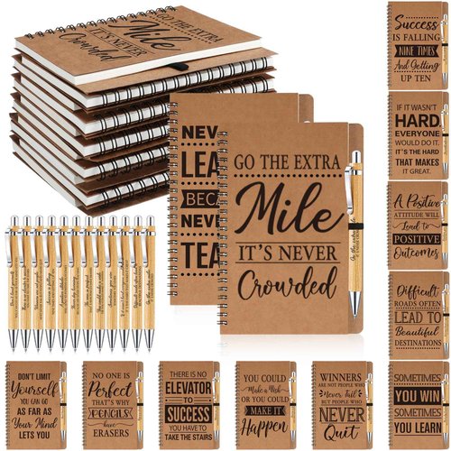 Geyoga 72 Pcs Motivational Customer Service Gifts Set Inspirational Spiral Kraft Notebooks Retractable Bamboo Pens Christmas Appreciation Thank You Gift for Pastor's Wife Employee Teacher Coworker