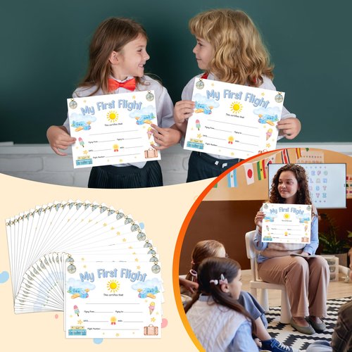 First Flight Certificate, Brave Flying Keepsake Award Gifts for Kids Baby, Solo Pilot Aviation Souvenir Milestone Marker Supplies, 25 Pack Achievement Certificates of Recognition, 31