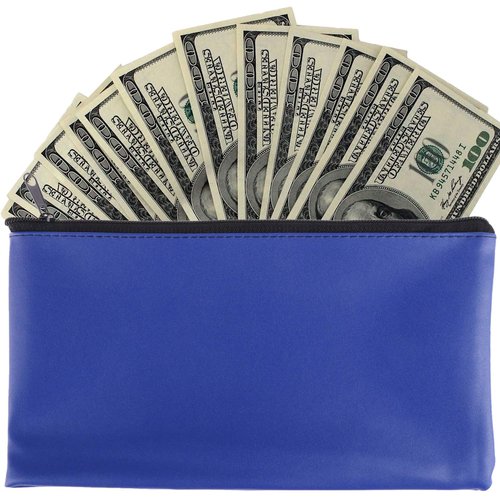 Tongnian Bank Bag Money Pouch Leatherette Security Deposit Bags Utility Zipper Bags for Cash Money,Check Wallet,Cosmetics,Tools,11x6 inch 4 Pack (Blue)