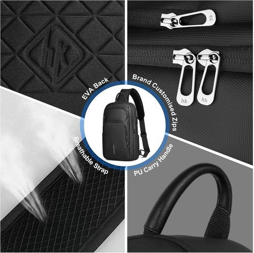 **hk Sling Bag for Men - Lightweight Waterproof Crossbody with Tablet Pocket & USB Charging Port**
