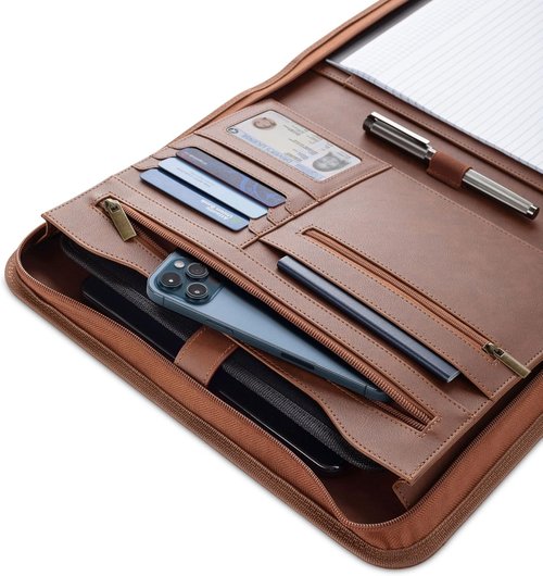 Forevermore Padfolio Binder - Professional Faux Leather Organizer for Tablets & Documents - Brown