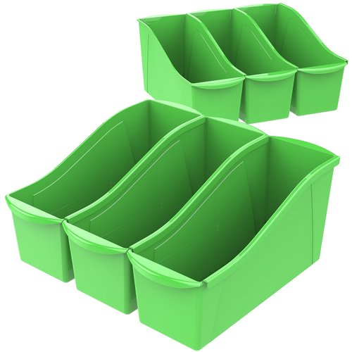 Storex Large Book Bin, Interlocking Plastic Organizer for Home, Office and Classroom, Green, 6-Pack (71104U06C)