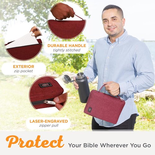 Christian Art Gifts Bible Cover - Jesus Fish Design in Red Canvas | Small Size
