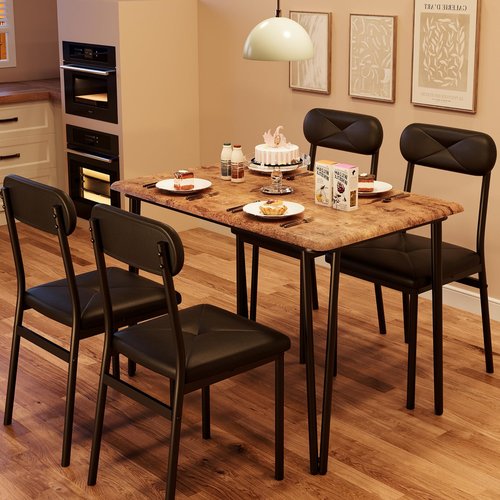 GarveeHome Dining Table Set of 4, Small Kitchen Table with Chairs for 4 with Upholstered Chairs, 5 Piece Dining Table Set, Compact Kitchen Table Set for Small Space