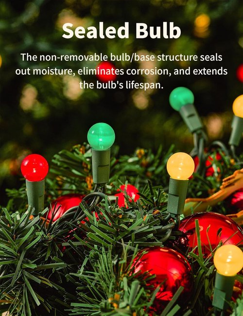 Bohon Christmas Lights - 24FT 70 LED G15 Red, White & Green Globe String Lights | Indoor/Outdoor Decor