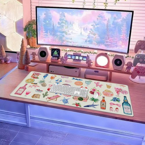 Baziabbo Desk Mat,XXL Extended Large Mouse Pad,Gaming Mousepad with Stitched Edge,Non-Slip Rubber Base Keyboard Desk Pad for Home Office Study Game (Colorful Stickers)