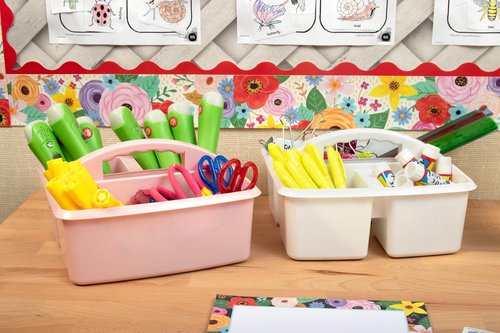Teacher Created Resources Blush Portable Plastic Storage Caddy 6-Pack for Classrooms, Kids Room, and Office Organization, 3 Compartments
