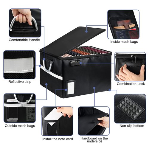 Fireproof Document File Organizer Box, Fireproof Safe Box with Lock, Portable Office Storage Cabinet for Hanging Letter/Legal Folder 16.1 x 12.9 x 11in