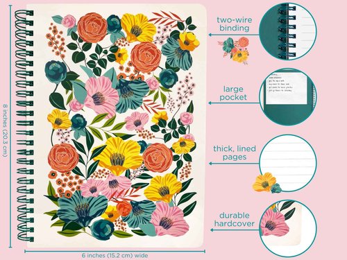 Steel Mill & Co Cute Large Spiral Notebook with Durable Hardcover and 160 Lined Pages Bundle with Mini Spiral Notebook with Durable Hardcover and 160 Lined Pages, Garden Blooms Cream