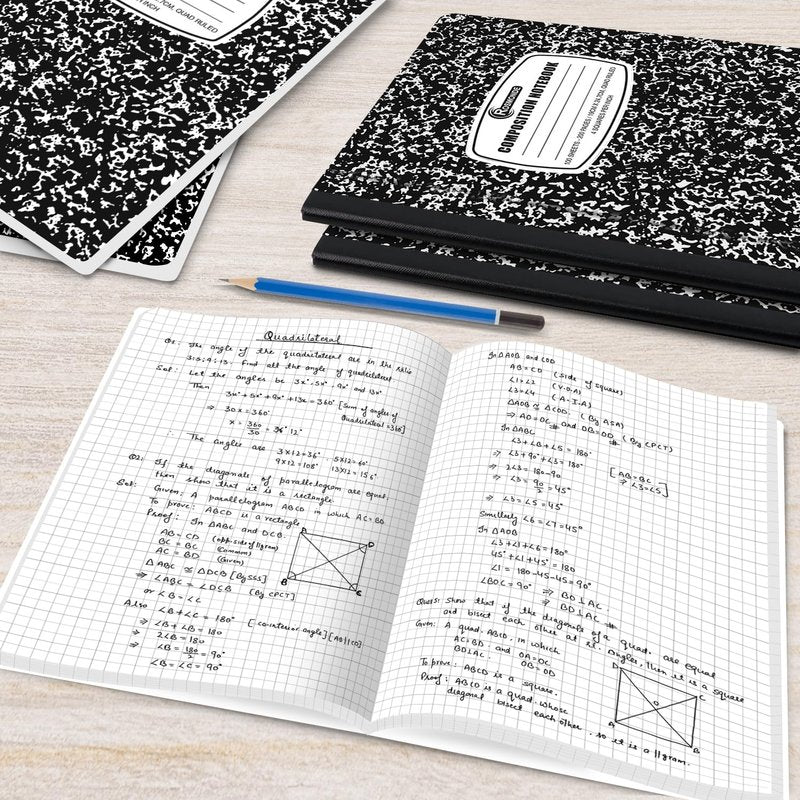 Rosmonde 12 Pack Graph Paper Composition Notebook, 200 Pages (100 Sheets), 4x4 Grid, Graph Composition Notebook, Hard Cover Quad Ruled Notebook for Home & School, Bulk Grid Notebooks, Assorted Marble