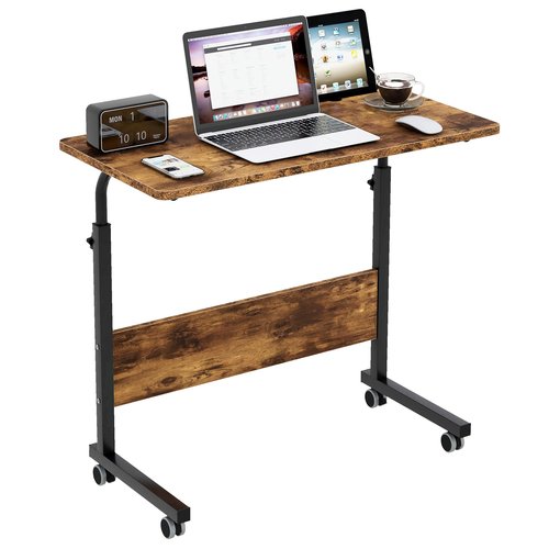 sogesfurniture Rolling Laptop Desk Cart Height Adjustable Sofa Workstation, 31.4 inches Mobile Sofa Side Table with Tablet Slot & Wheels, Portable Standing Laptop Table Desk, Rustic Brown