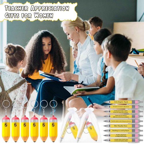 Sinload 36 Set Teacher Appreciation Gifts for Women Included Ballpoint Pens Pencil Shaped Stress Balls Keychains and Organza Bags Teacher Gifts Employee Coworkers