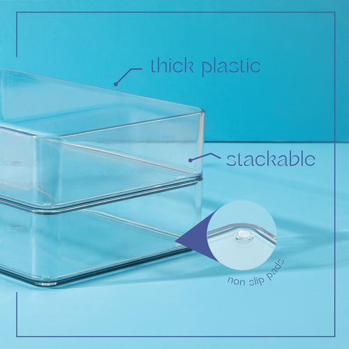 primebox Eight Piecs. Plastic Clear Drawer Organizers for Bathroom, Kitchen, Bedroom, Office Organizer Bins, Storage Trays. Heavy Duty, Stackable 4 Sizes