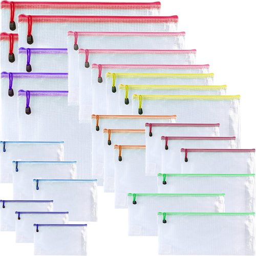 Oaimyy-Multisize Mesh Zipper Pouch Bag, Multicolor Zipper Bags for Organizing Storage, Zipper Pouches, File Bags for Toys, Puzzles & Games, Board Game and Office Supplies (9 Sizes 27pcs)