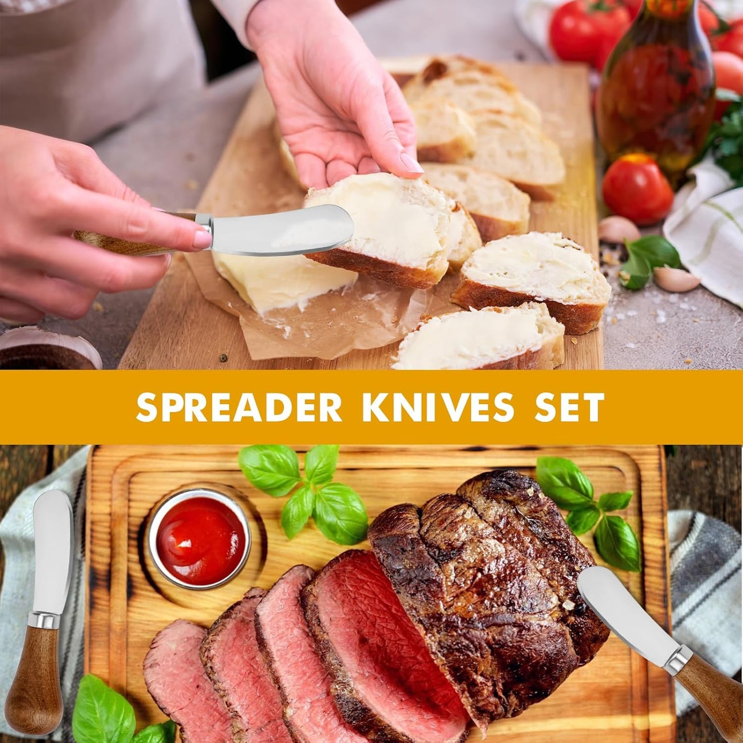 AOZBZ Butter Spreader Knife Set - 2 Stainless Steel Knives with Wooden Handles for Cheese & Spreads