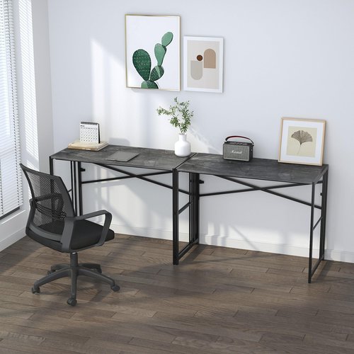 Lutown-Teen Narrow Folding Computer Desk 35 inch, Writing Gaming Computer Desk for Small Spaces, No Assembly Required Small Office Table, Grey