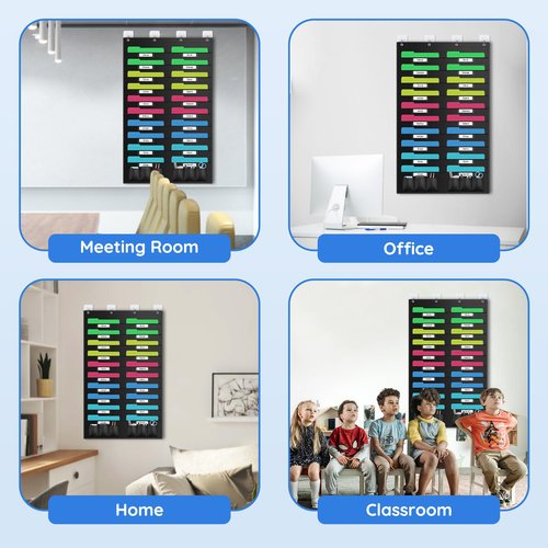 ZKOO 20 Pockets Hanging Wall File Organizer for A4 Size Paper/Legal/Letter Size Document, Sturdy Wall Mail Organizer Black Pocket Great for Classroom, Office, Home Use with 4 Hangers 6 Pen Pocket