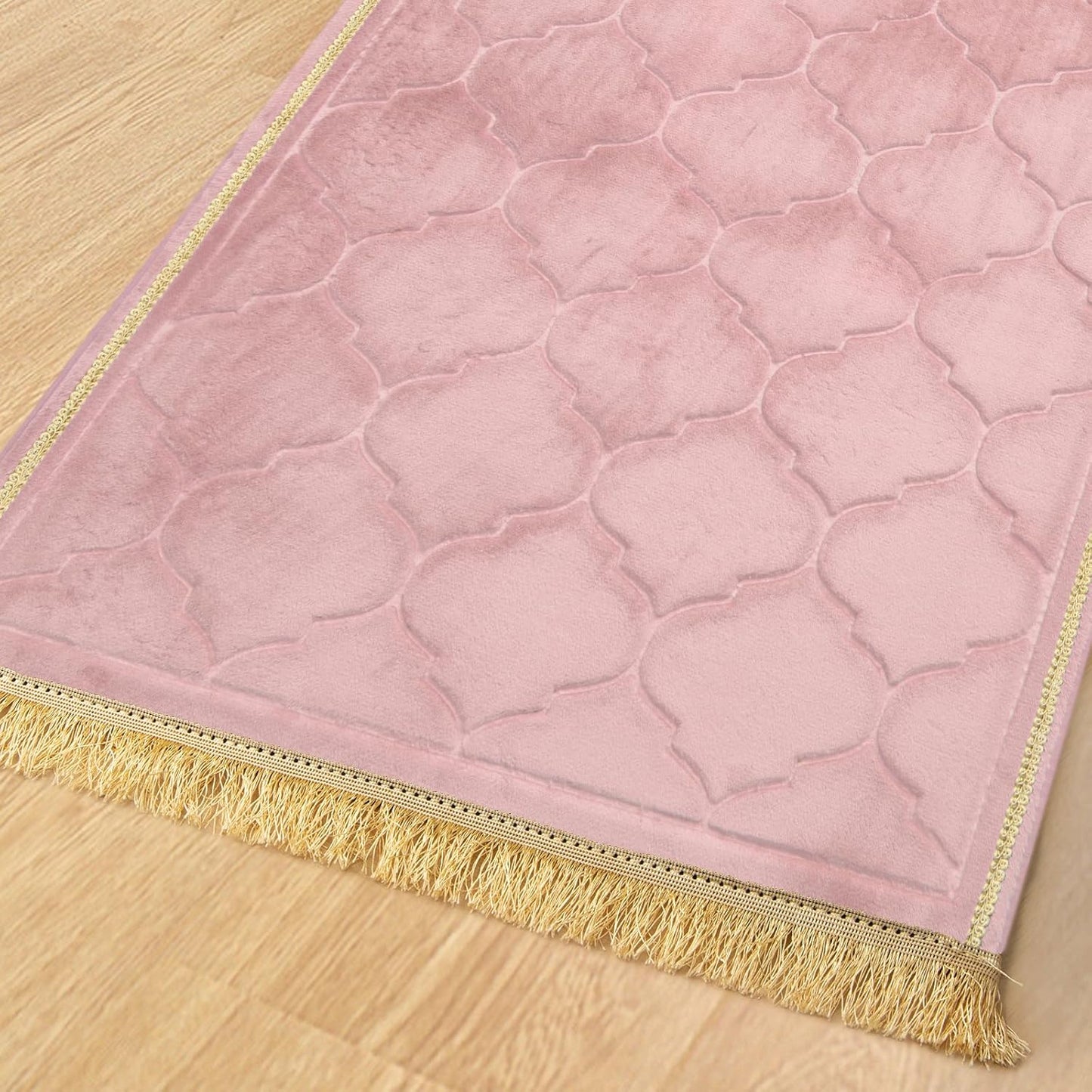 Skiennix Muslim Prayer Rug - Soft Memory Foam Mat with Tasbih Beads | Padded Islamic Janamaz (25.6" x 43.3", Pink)