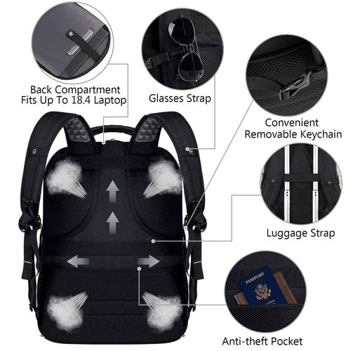 VECKUSON 18.4 Laptop Backpack for unisex, 60L Extra Large Gaming Laptops Back Bag with USB Charger Port,TSA Friendly Flight Approved and RFID Anti-Theft Pocket Heavy-duty Pack,21.3*15.7*11.8inch Grey