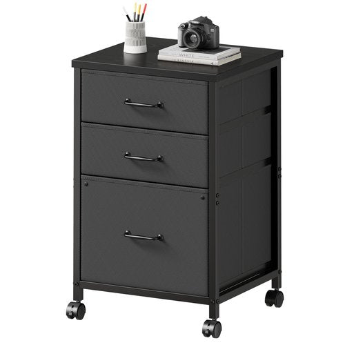 Maihail 3 Drawer Mobile File Cabinet with Wheels Fabric Vertical Filing Cabinet fits A4 or Letter Size for Home Office,Black