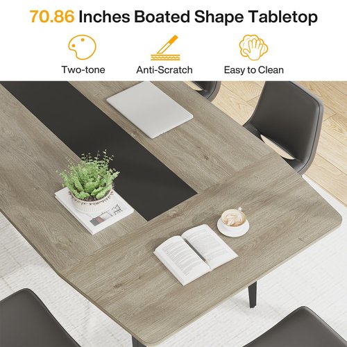 Tribesigns 6FT Conference Table, 70.86L x 35.43W x 29.52H Inches Boat Shaped Meeting Table, Industrial Grey Seminar Table for Office Meeting Conference Room
