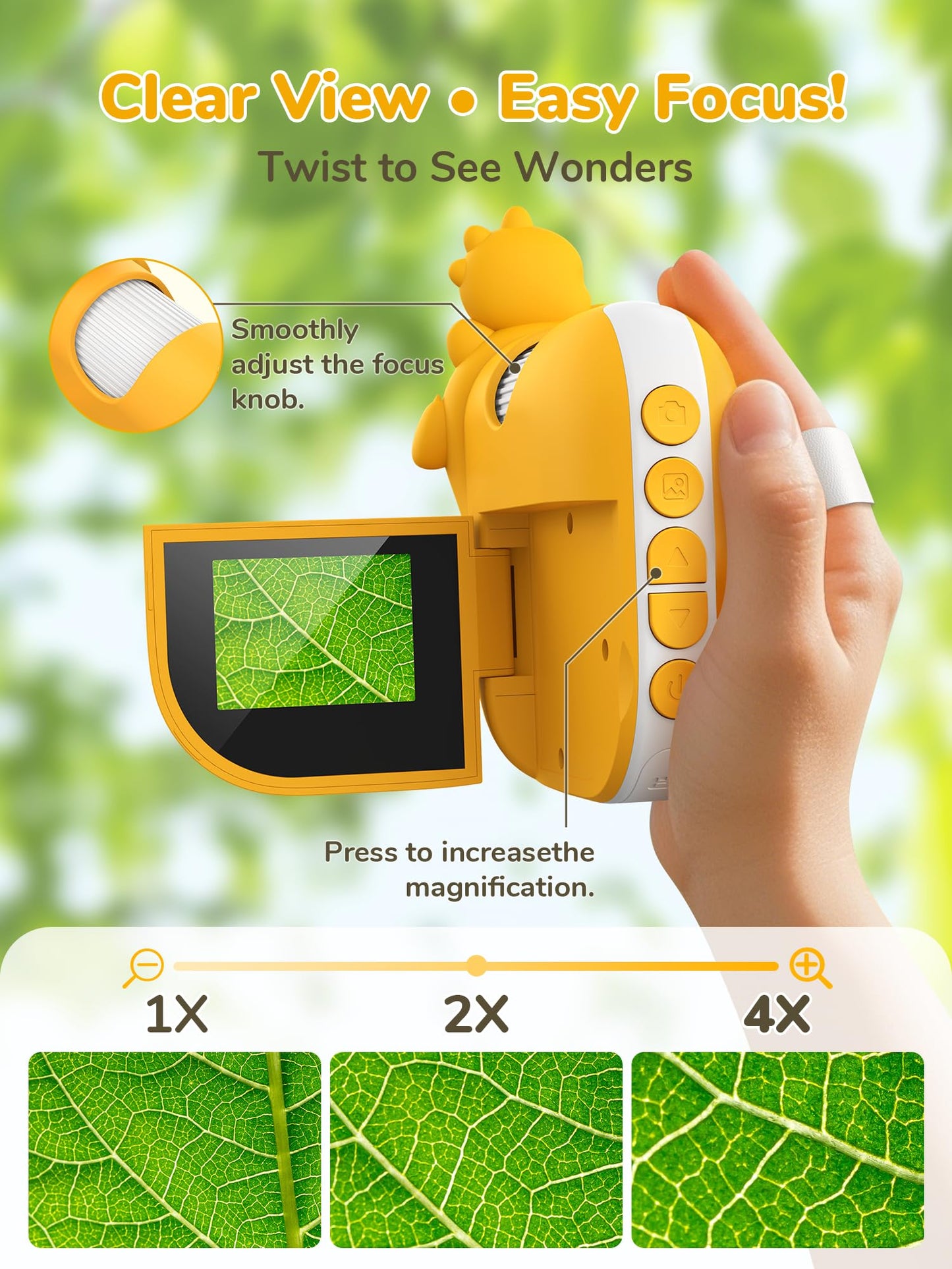 Think Buddy Digital Microscope for Kids - Handheld Pocket 1000X Zoom with 2" Screen Digital Kids Microscope, Portable Compact Body, for Education and Outdoor Activities