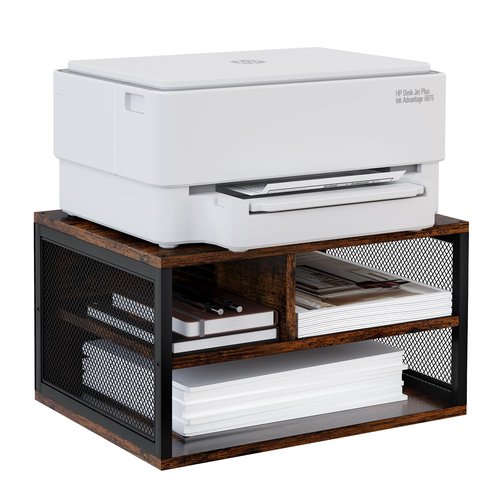PAG-Mass Wooden Printer Stand with Storage,Multi-Functional 2-Tier Paper Organzier Shelf Printer Table Desk for Home Office with Steel Frame,Antique Brown