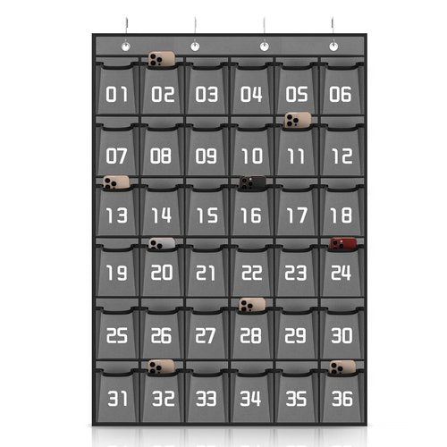 Loghot Classroom Accessories Closet Pocket Chart for Cell Phones Holder Wall Door Hanging Organizer (36 Pockets Gray)