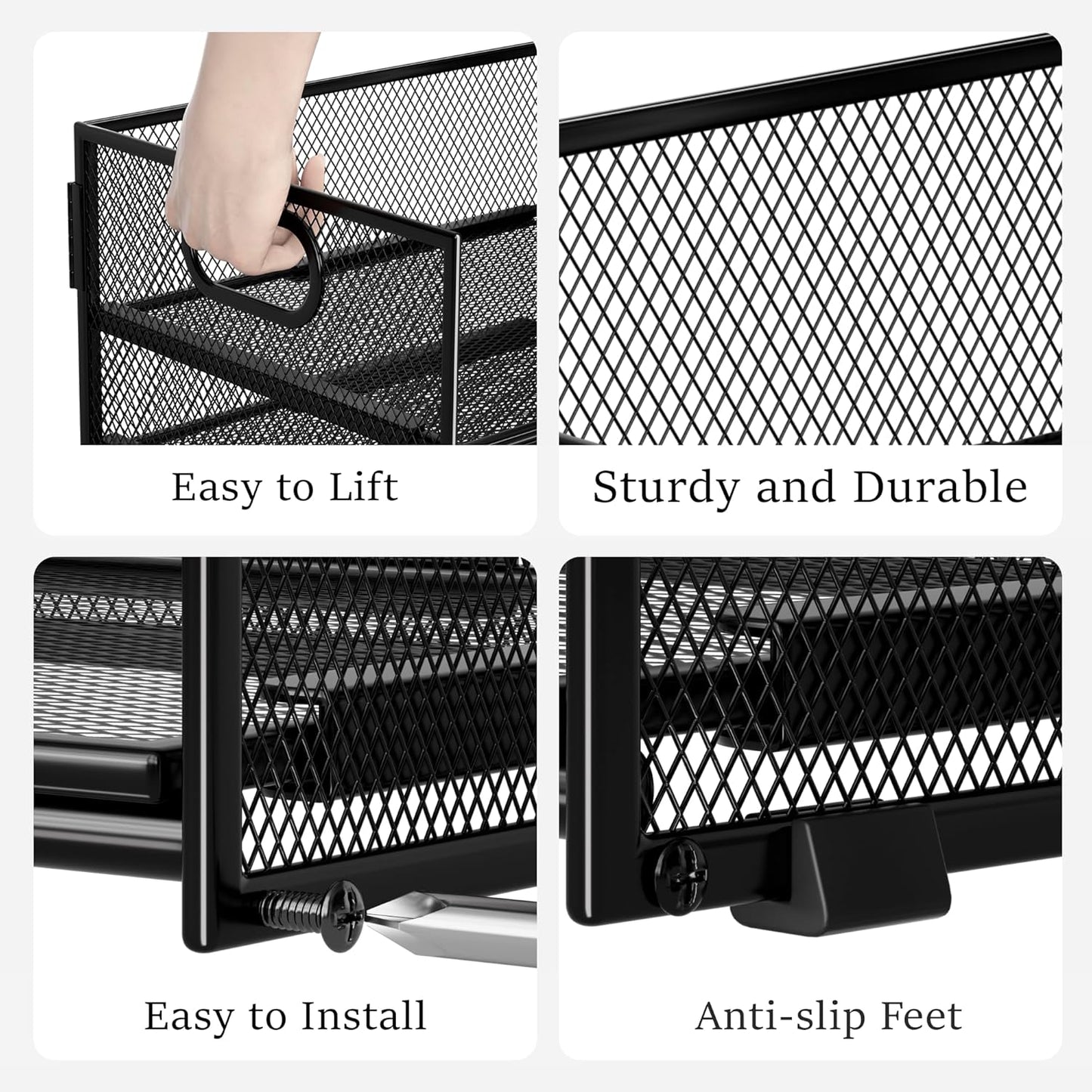 Subekyu Paper Tray Organizer - 2-Pack 6-Tier Black Mesh File Sorter with Handles for Office & Home Storage
