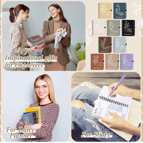 Dispowreath 20 Sets/40 Pcs Employee Appreciation Gifts Bulk A6 Inspirational Journal with Ballpoint Pen and Sticky Note Thank You Notebook for Staff Student Teacher Coworker Christmas(Dark Morandi)